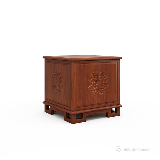 Wooden Side Table with Intricate Carved Patterns Brown Finish Sturdy Square Structure 3d model