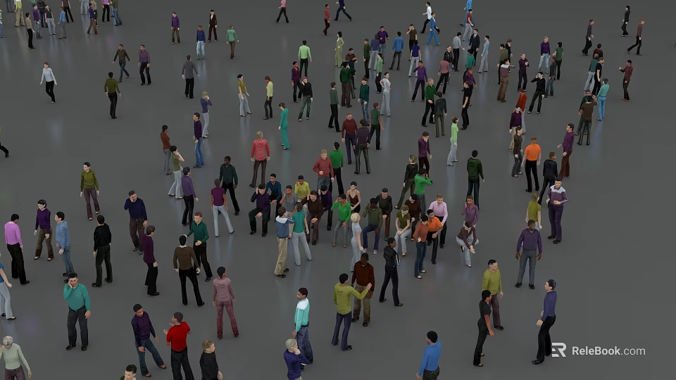 Large Crowd of People Gathered in Open Area Interacting and Moving Around Casually 3d model 
