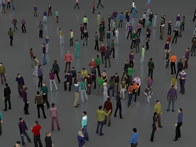 Large Crowd of People Gathered in Open Area Interacting and Moving Around Casually 3d model