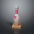 Vintage Bowling Pin With Red White Stripes And Logo On Wooden Base