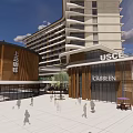 Modern Commercial Complex Featuring Retail Stores Cafe Pedestrian Plaza And Trees