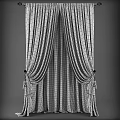 Modern Elegant Striped Curtains With Layered Design And Decorative Ties 3d model