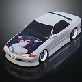 White Modified Car With Anime Girl Graphic On Body And Purple Wheels