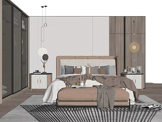 Modern background double bed home bedside table 3d model
