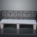 Iron Railing Bench With Decorative Scrollwork White Stone Seat And Sturdy Legs