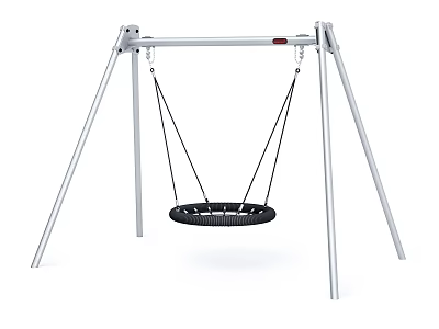 Outdoor Garden Hanging Swing With Silver Metal Frame And Black Round Seat 3d model