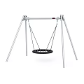 Outdoor Garden Hanging Swing With Silver Metal Frame And Black Round Seat