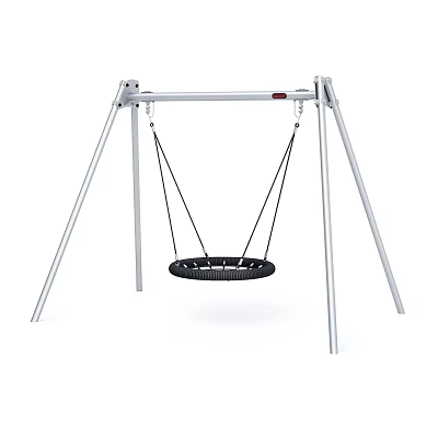 Outdoor Garden Hanging Swing With Silver Metal Frame And Black Round Seat 3d model