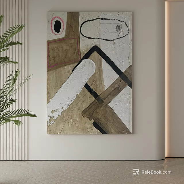Abstract Painting With Geometric Shapes White Brown Black Tones Textures And Brushstrokes 3d model 