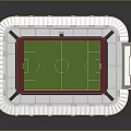 Football Stadium 3D Model with Green Grass Pitch Red Track and White Stands