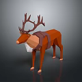 Low Poly Reindeer With Large Antlers Saddle Orange Brown And White Standing On Gray Background