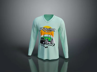 Light Green Long Sleeve V neck T shirt Featuring Off Road Vehicle Graphic Ridez Design 3d model