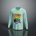 Light Green Long Sleeve V neck T shirt Featuring Off Road Vehicle Graphic Ridez Design