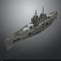 Classic Military Warship Naval Vessel With Main Turrets And Upper Deck Structure