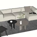 White L shaped Sofa and Coffee Table Set with Gray Cushion Green Plant on Gray Rug