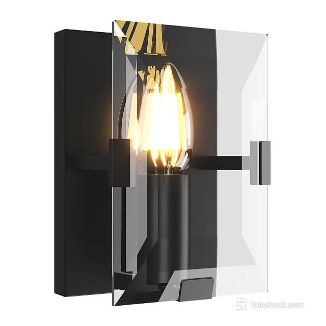 Sleek Modern Wall Light Fixture With Clear Glass Shade And Black Metal Frame 3d model 
