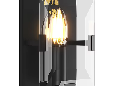 Sleek Modern Wall Light Fixture With Clear Glass Shade And Black Metal Frame 3d model