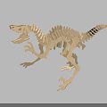 Handmade Wooden Dinosaur Skeleton Model In Light Color Dynamic Pose 3d model