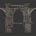 Ancient Stone Architectural Ruins With Arch Structure And Weathered Columns 3d model