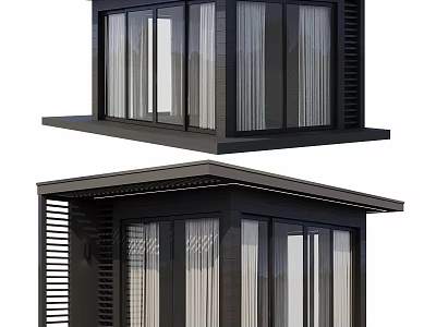 Modern Outdoor Garden Room with Black Frame Large Windows and Louvered Panels 3d model