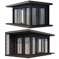 Modern Outdoor Garden Room with Black Frame Large Windows and Louvered Panels
