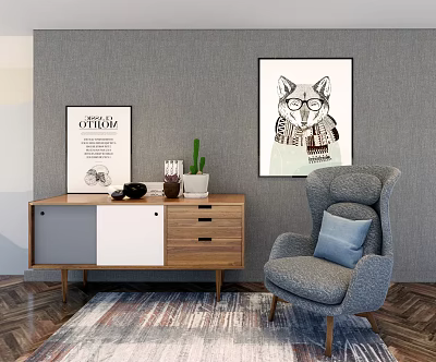 Nordic Side Cabinet Side Cabinet Leisure Chair Combination 3d model