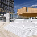 Scenic Modern Commercial Complex With Contemporary Architecture Water Feature Greenery And Open Plaza