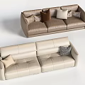 Stylish Brown and Beige Leather Three Seater Sofas With Decorative Accent Cushions 3d model