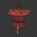 Traditional Candle Lantern With Intricate Lattice Design Pagoda Style Top And Four Legged Base