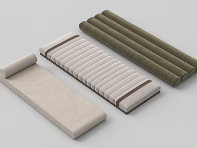 Long Fabric Cushions With Beige And Green Colors Rolled And Unrolled Home Decor Styles 3d model