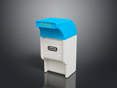 Blue Top White Body Mailbox With MAIL Text And Express Mail Service Label 3d model