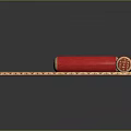 Beige Area Carpet With Intricate Floral Pattern And Red Decorative Rolls On Top