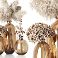 Golden Glass Vases With Dried Pampas Grass Eucalyptus And Flower Arrangements For Home Decor