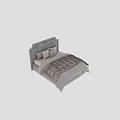Modern Double Bed With Blue Upholstered Headboard And Pink Brown Bedding