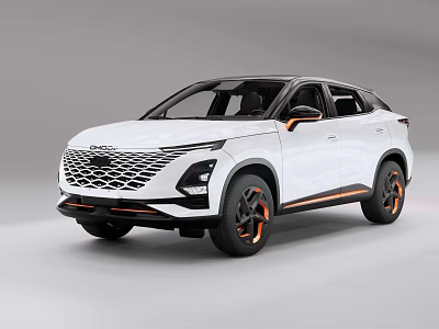 White Modern SUV Exterior Design With Sporty Front Grille And Orange Accent Wheels 3d model