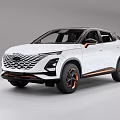 White Modern SUV Exterior Design With Sporty Front Grille And Orange Accent Wheels