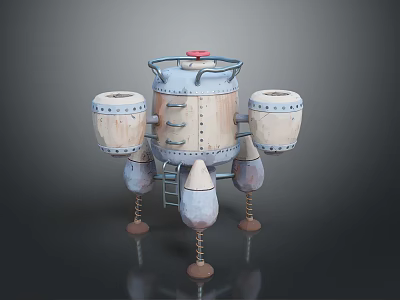 Vintage Metallic Spacecraft With Cylindrical Body Ladder Dual Circular Modules And Support Legs 3d model