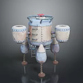 Vintage Metallic Spacecraft With Cylindrical Body Ladder Dual Circular Modules And Support Legs
