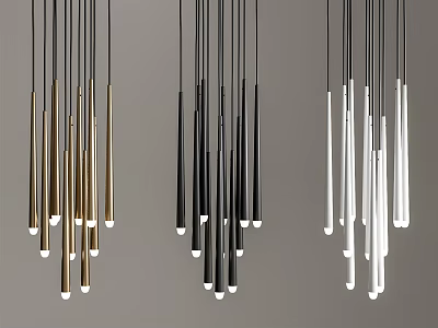 Modern Slim Rod Chandelier in Gold Black White for Contemporary Interior Design 3d model
