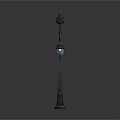 Vintage Street Lamp With Ornate Design Two Illuminated Heads And Black Pole