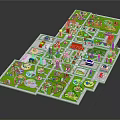 Cartoon Scene Model With Colorful Buildings Roads Green Areas And City Layout