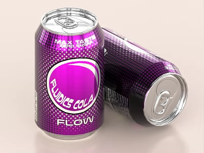 Purple Fluide Cola Flow Aluminum Cans With Pull Tab And Textured Design 3d model