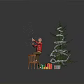 Christmas Tree Being Decorated By Person On Chair With Gift Boxes And Light Shadows