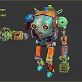 Futuristic Blue And Orange Robot With Red Eyes And Mechanical Arms Design