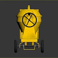 Yellow Concrete Mixer With Wheels Mixing Drum And Manual Crank Construction Tool