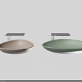 Two Oval Shaped Pastel Pink And Mint Green Washbasins With Metal Stands And Countertops
