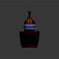 Cartoon Wooden Watercraft With Red Roof Blue Window And Figure On Board