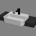Modern Ceramic Washbasin With White Basin And Black Countertop Silver Faucet