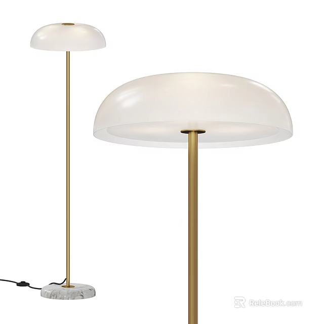 Modern Floor Lamp With White Dome Shade And Gold Metal Stand Design 3d model 