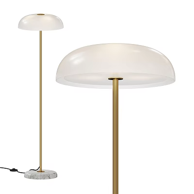 Modern Floor Lamp With White Dome Shade And Gold Metal Stand Design 3d model